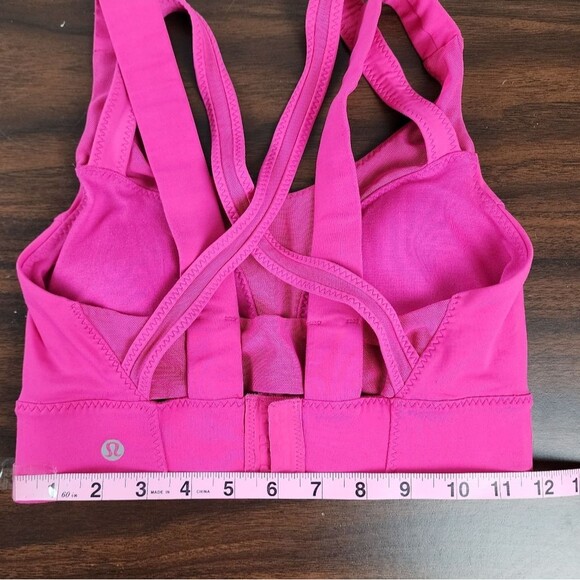 Lululemon Oxygen Sport Bra Magenta Pink Fuchsia Mesh Lace Criss-Cross Strap 6 - Picture 10 of 15